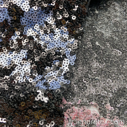 Tissu de maille de filet brodé métallique de paillettes de polyester